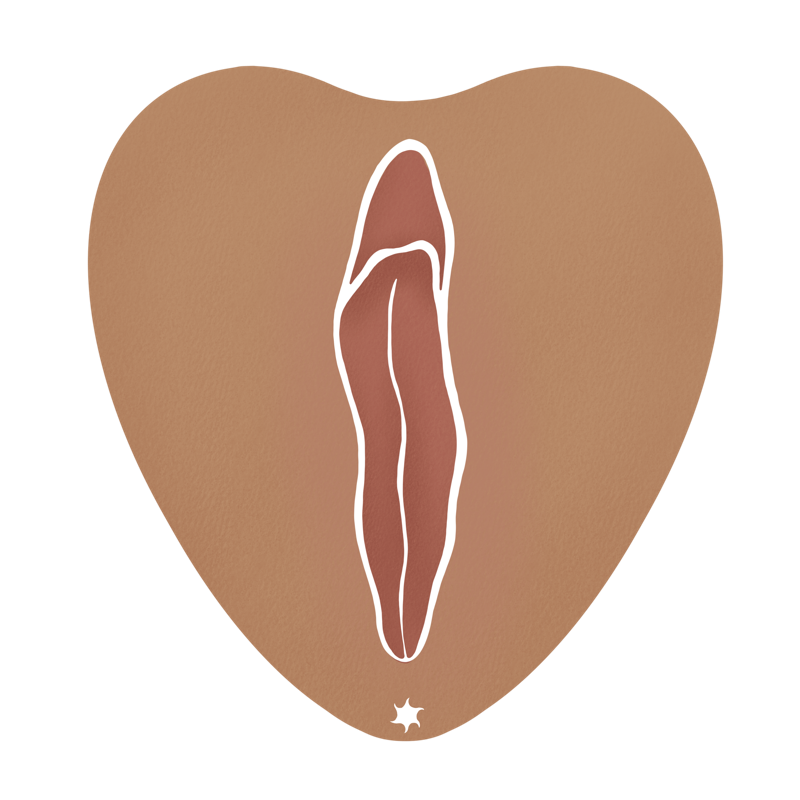 Ansicht einer Vulva in mittlerer Hautfarbe und bräunlichen Vulvalippen, die geschlossen sind