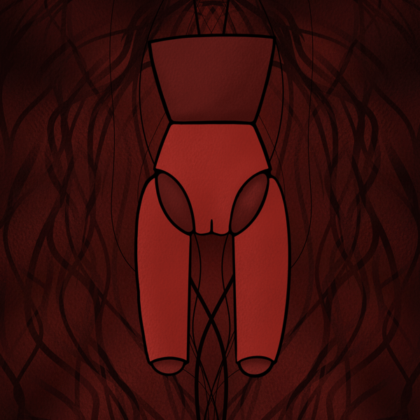 Das Bild zeigt den nackten Unterleib einer Barbiepuppe und ihrer nicht vorhandenen Vulva im Barbie-Look. Das Bild ist im Dark-Novel-Stil illustriert