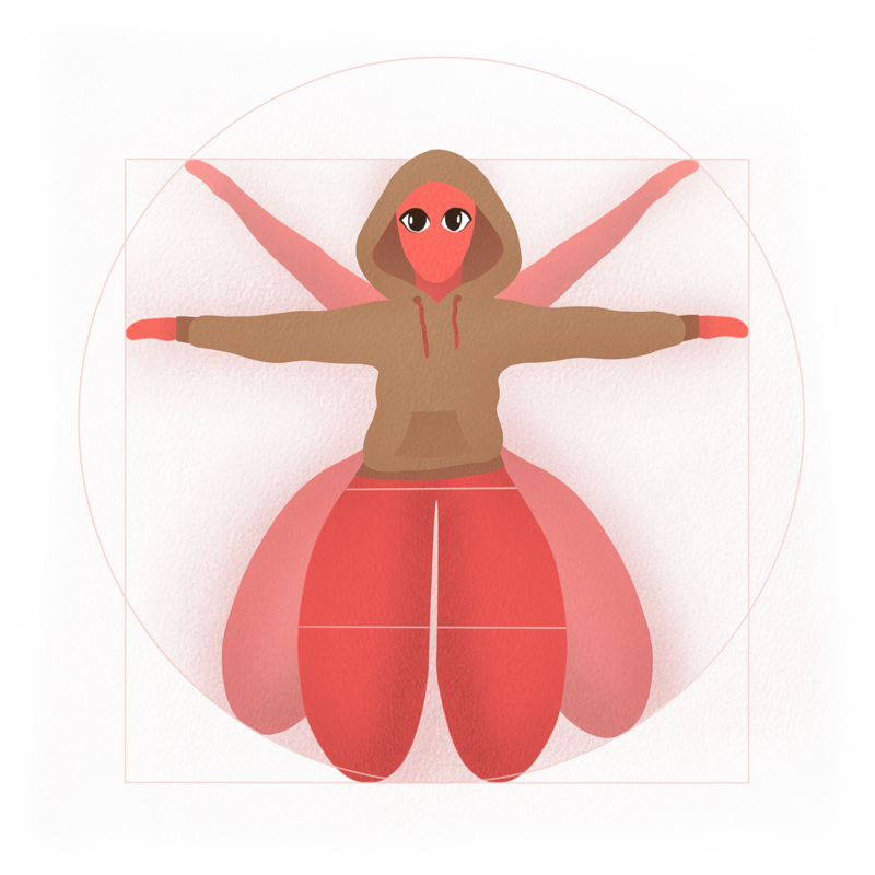 Kli die Klitoris in der Darstellung des Menschen von Leonardo Da Vinci Proportion Goldener Schnitt Archetyp des Menschen mit hautfarbenem Hoodie